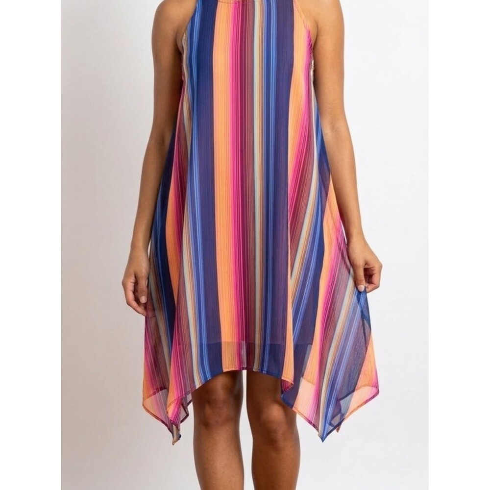 No Boundaries Multicolor Vertical Stripe Asymmetrical Dress